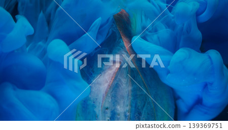 Paint water flower. Abstract fume. Defocused blue color wet smoke tulip bright plant nature on acrylic creative art background. Paint water flower. Abstract fume. Defocused blue color wet smoke tulip bright plant nature on acrylic creative art background. 139369751