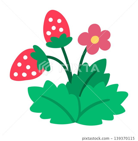 Vector cartoon strawberry clipart. Woodland, forest or garden plant icon isolated on white background. Forest nature red berry illustration. Cottage core harvest Vector cartoon strawberry clipart. Woodland, forest or garden plant icon isolated on white background. Forest nature red berry illustration. Cottage core harvest 139370115