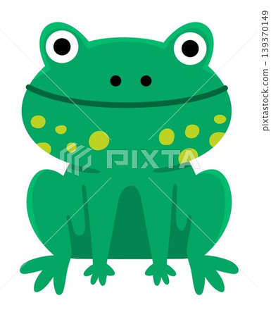 Vector cartoon green frog isolated on white background. Funny toad clipart. Cute forest animal icon for kids. Flat woodland element. Woods wildlife illustration 139370149