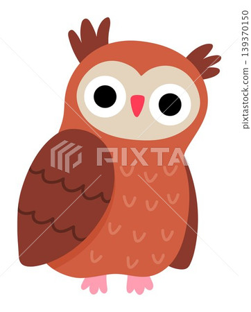 Vector cartoon owl isolated on white background. Funny bird clipart. Cute forest animal icon for kids. Flat woodland element. Woods wildlife illustration 139370150