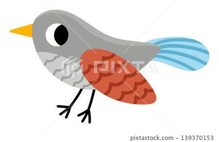 Vector cartoon cuckoo isolated on white background. Funny bird clipart. Cute forest animal icon for kids. Flat woodland element. Woods wildlife illustration Vector cartoon cuckoo isolated on white background. Funny bird clipart. Cute forest animal icon for kids. Flat woodland element. Woods wildlife illustration 139370153