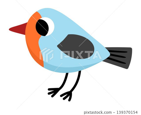Vector cartoon finch isolated on white background. Funny bird clipart. Cute forest animal icon for kids. Flat woodland element. Woods wildlife illustration 139370154