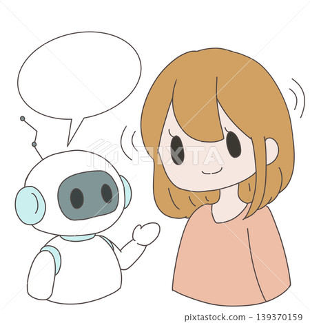 AI robot and human conversation/communication illustration 139370159