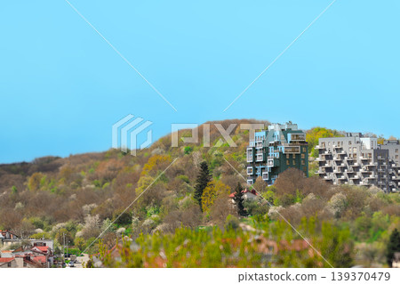 multi apartment living building outskirts country side aerial drone photography city scape multi apartment living building outskirts country side aerial drone photography city scape 139370479