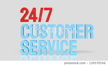 24 7 Customer Service Support Concept Modern Blue Text Illustration 3d render. 24 7 Customer Service Support Concept Modern Blue Text Illustration 3d render. 139370548