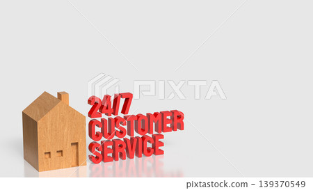 24 7 Customer Service Home Support Concept With Wooden House And Red Text 3d render. 24 7 Customer Service Home Support Concept With Wooden House And Red Text 3d render. 139370549