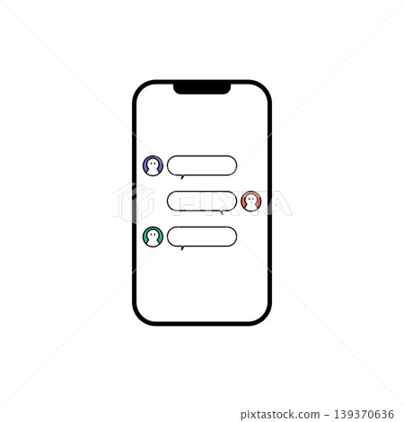 Illustration of a smartphone group chat screen with three people communicating. Illustration of a smartphone group chat screen with three people communicating. 139370636