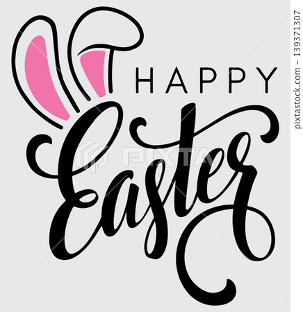 Happy Easter Typography with Bunny Ears Vector Design Happy Easter Typography with Bunny Ears Vector Design 139371307