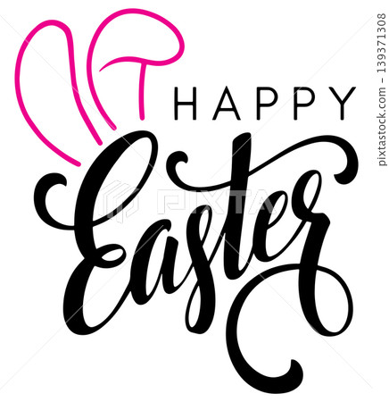 Happy Easter Typography with Bunny Ears Vector Design 139371308