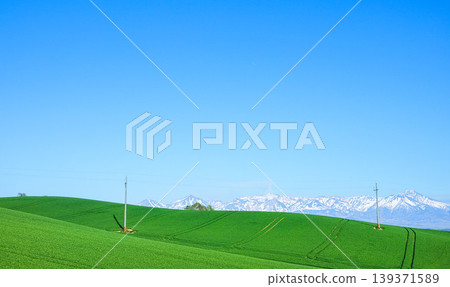 A refreshing blue sky and scenery typical of early summer in Hokkaido that makes you want to take a deep breath. 139371589