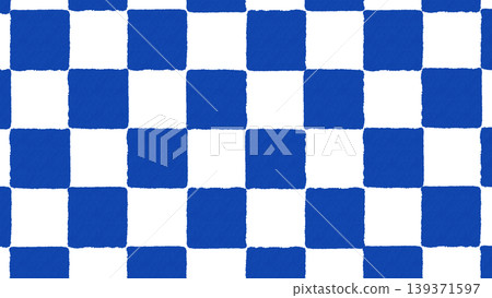 Blue and white checkered pattern (checkerboard pattern) - Simple freehand hand-drawn illustration background material 139371597