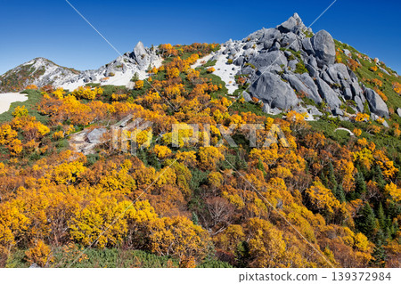 從南阿爾卑斯山的砂原井岳眺望鳳凰三山和藥師岳的秋葉。 從南阿爾卑斯山的砂原井岳眺望鳳凰三山和藥師岳的秋葉。 139372984