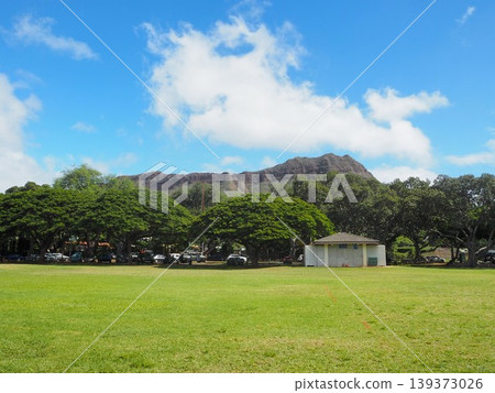 卡皮歐拉尼公園的藍天和綠色草坪|夏威夷檀香山 139373026