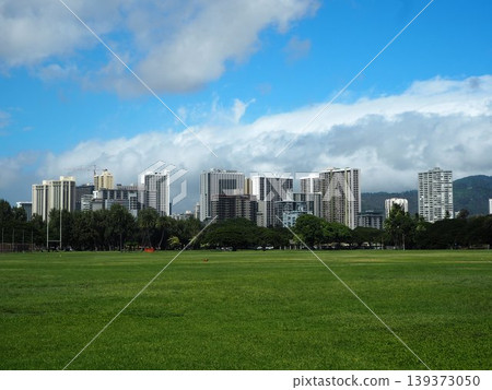卡皮歐拉尼公園的藍天和綠色草坪|夏威夷檀香山 139373050