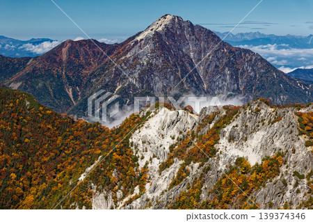 Mount Kai-Komagatake and the Yari-Hotaka mountain range as seen from Mount Kannon in the Southern Alps, Houou Sanzan. Mount Kai-Komagatake and the Yari-Hotaka mountain range as seen from Mount Kannon in the Southern Alps, Houou Sanzan. 139374346