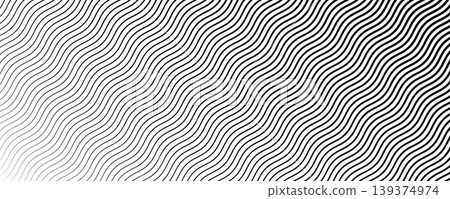 Black wavy slanted texture gradient. Wave diagonal line pattern wallpaper. Fading curved linear halftone gradation. Thin to thick undulate stripe background for overlay, cover, graphic design. Vector Black wavy slanted texture gradient. Wave diagonal line pattern wallpaper. Fading curved linear halftone gradation. Thin to thick undulate stripe background for overlay, cover, graphic design. Vector 139374974