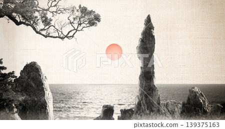 New Chinese and Japanese style landscape architecture illustration with traditional aesthetic art imagery New Chinese and Japanese style landscape architecture illustration with traditional aesthetic art imagery 139375163