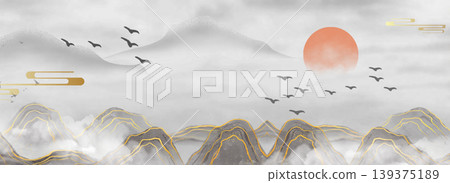 New Chinese and Japanese style landscape architecture illustration with traditional aesthetic art imagery New Chinese and Japanese style landscape architecture illustration with traditional aesthetic art imagery 139375189