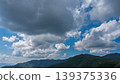 許多白雲飄過湛藍的夏日天空，山巒披上了綠色的外衣。 139375336