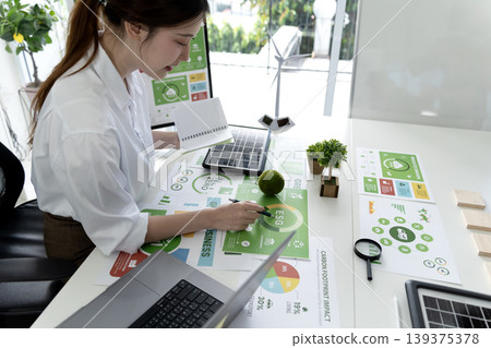 Business woman is planning for esg environmental social corporate governance 139375378