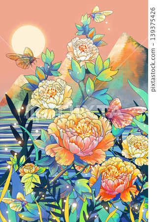 Dreamy botanical flower oil painting illustration 139375426