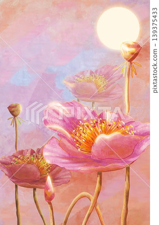 Dreamy botanical flower oil painting illustration 139375433