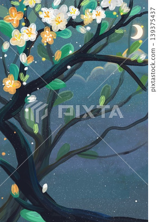 Dreamy botanical flower oil painting illustration 139375437