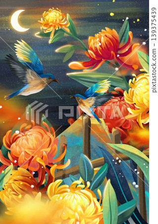 Dreamy botanical flower oil painting illustration 139375439