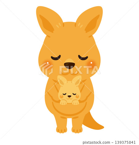 Illustration of a bowing mother and baby kangaroo character Illustration of a bowing mother and baby kangaroo character 139375841