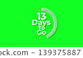 A digital countdown timer icon featuring the text 13 days to go with a decorative circular progress indicator for promoting sales, event launches, and important deadlines for your business marketing. A digital countdown timer icon featuring the text 13 days to go with a decorative circular progress indicator for promoting sales, event launches, and important deadlines for your business marketing. 139375887