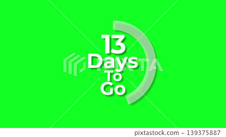 A digital countdown timer icon featuring the text 13 days to go with a decorative circular progress indicator for promoting sales, event launches, and important deadlines for your business marketing. A digital countdown timer icon featuring the text 13 days to go with a decorative circular progress indicator for promoting sales, event launches, and important deadlines for your business marketing. 139375887