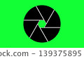 A minimalist black camera shutter aperture icon set against a vibrant green backdrop. This clean graphic design represents photography, video recording, focus, lens technology, and media production. A minimalist black camera shutter aperture icon set against a vibrant green backdrop. This clean graphic design represents photography, video recording, focus, lens technology, and media production. 139375895