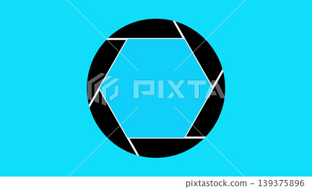 Black camera shutter aperture icon isolated on a bright blue background representing photography and focus for creative design projects Black camera shutter aperture icon isolated on a bright blue background representing photography and focus for creative design projects 139375896