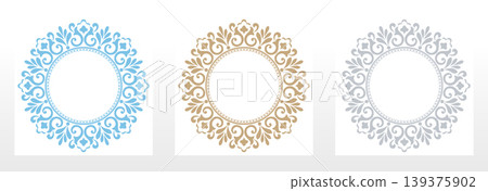 Set of decorative frames Elegant vector element for design in Eastern style, place for text. Floral colored frames. Lace illustration for invitations and greeting cards 139375902