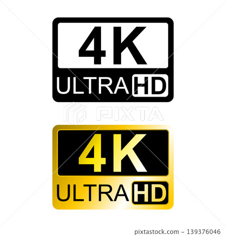 Modern gold vector logo of 4K Ultra HD resolution. Perfect for television, video streaming, digital display, multimedia, and high-quality technology projects. Modern gold vector logo of 4K Ultra HD resolution. Perfect for television, video streaming, digital display, multimedia, and high-quality technology projects. 139376046