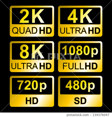 8k Ultra Hd 4k Ultra Hd 2k quad Hd 480p SD 720p HD 1080p Resolution icon. Flat design of resolution icon on a black background. Perfect for television, video streaming, digital display, multimedia, an 8k Ultra Hd 4k Ultra Hd 2k quad Hd 480p SD 720p HD 1080p Resolution icon. Flat design of resolution icon on a black background. Perfect for television, video streaming, digital display, multimedia, an 139376047