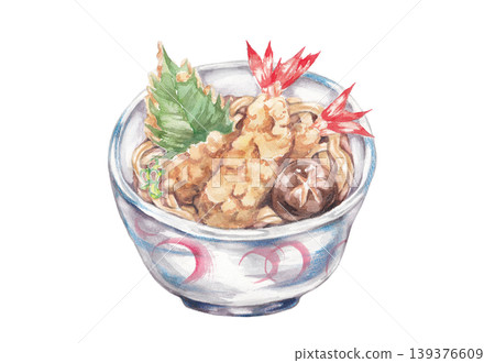 Hand-drawn watercolor illustration of tempura udon Hand-drawn watercolor illustration of tempura udon 139376609