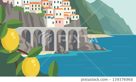 Lemon Coast Mediterranean Beach Flat Design Illustration Lemon Coast Mediterranean Beach Flat Design Illustration 139376968
