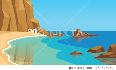 Hidden Arch Mediterranean Beach Flat Design Illustration Hidden Arch Mediterranean Beach Flat Design Illustration 139376969