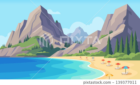 Twin Peaks Mediterranean Beach Flat Design Illustration Twin Peaks Mediterranean Beach Flat Design Illustration 139377011