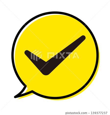 A yellow speech bubble illustration with a checkmark inside. A yellow speech bubble illustration with a checkmark inside. 139377237