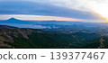 A panoramic view of Mt. Fuji and the sunrise, taken from the West Izu Skyline on the Izu Peninsula. 139377467