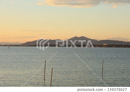 Lake Kasumigaura and Mount Tsukuba at dusk Lake Kasumigaura and Mount Tsukuba at dusk 139378027