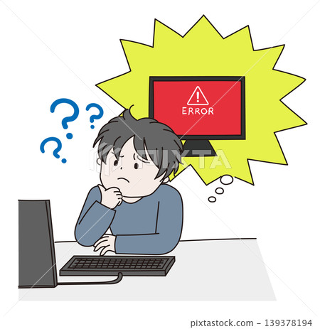 一幅插圖,描繪了一位IT新手被錯誤螢幕搞得一頭霧水。 一幅插圖,描繪了一位IT新手被錯誤螢幕搞得一頭霧水。 139378194