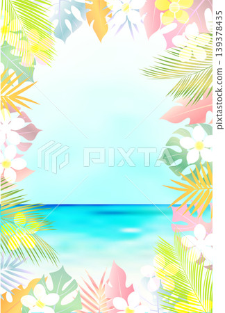 Colorful frame material featuring tropical flowers and the sea. Colorful frame material featuring tropical flowers and the sea. 139378435