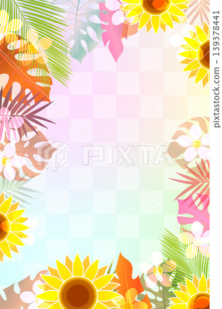 A tropical summer frame adorned with sunflowers and palm leaves. A tropical summer frame adorned with sunflowers and palm leaves. 139378441