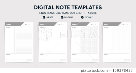 Cornell Notes Template Set with Geometric Header Design. Lined, Blank, Graph and Dot Grid Pages with Key Points and Summary Sections. A4 Printable Editable Lecture Note Layout for Students. Vector. Cornell Notes Template Set with Geometric Header Design. Lined, Blank, Graph and Dot Grid Pages with Key Points and Summary Sections. A4 Printable Editable Lecture Note Layout for Students. Vector. 139378453