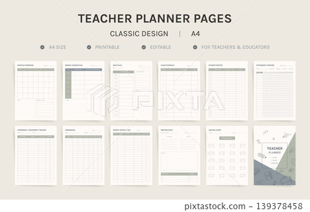 Teacher Planner Pages Templates Bundle. Classic Sage Green Design with Monthly Overview, Weekly Lesson Plan, Daily Schedule, Class Roster, Attendance Tracker, Gradebook and Seating Chart. A4 Printable Teacher Planner Pages Templates Bundle. Classic Sage Green Design with Monthly Overview, Weekly Lesson Plan, Daily Schedule, Class Roster, Attendance Tracker, Gradebook and Seating Chart. A4 Printable 139378458