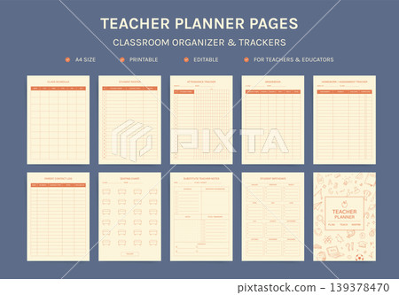 Teacher Planner Page Templates Bundle. Classroom Organizer and Trackers with Class Schedule, Student Roster, Attendance, Gradebook, Homework, Parent Contact Log, Seating Chart, Substitute Notes 139378470