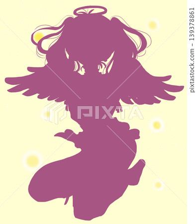 Angel-like female figure, full body silhouette, particles of light Angel-like female figure, full body silhouette, particles of light 139378861